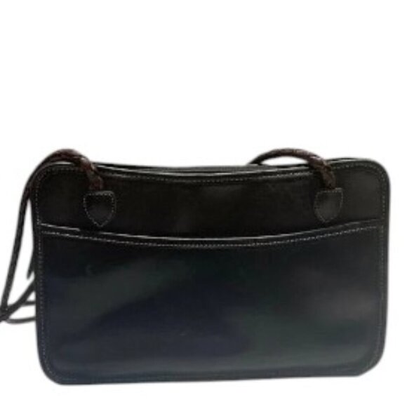 Brighton Leather Rect Shoulder Bag Purse Black and Brown Woven Straps - Picture 2 of 13